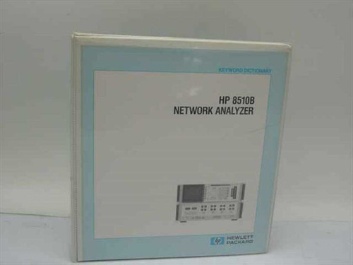 HP 8510B Network Analyzer Keyword Dictionary — front cover showing Hewlett-Packard binder with instrument illustration