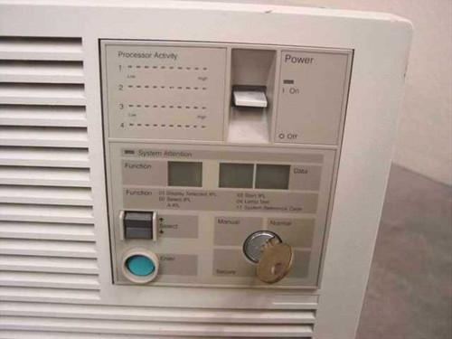 IBM AS/400 21F5758 front operator panel – processor activity indicators, power switch, system attention display, function buttons, manual/normal key switch