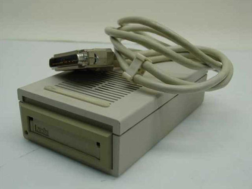 Irwin Magnetics 445 40MB External Tape Drive – three-quarter front view with interface cable draped over top