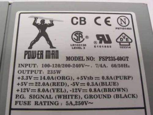 Power Man FSP235-GT 235 Watt ATX Power Supply - Dual Voltage