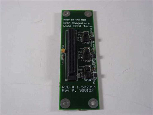 GNP Computers Wide SCSI Terminator 1-502094 Rev A PCB – reverse side showing label with part number and revision