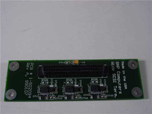 GNP Computers PDSi Wide SCSI Terminator 1-502094 Rev A PCB – top view showing 68-pin connector and component side