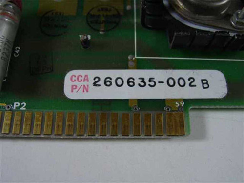 Data Products CCA label close-up showing part number 260635-002 B on gold-fingered edge connector end of PCB