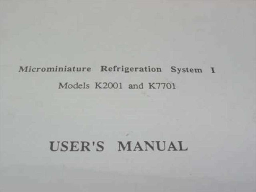 MMR Technologies Microminiature Refrigeration System I Models K2001 and K7701 – title page interior showing USER'S MANUAL heading