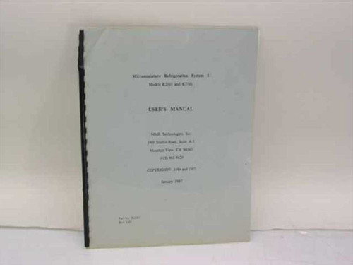 MMR Technologies Microminiature Refrigeration System I User's Manual M2001 – front cover, spiral bound, January 1987