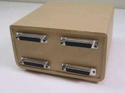 Unbranded 25-pin DB25 2-way A/B data transfer switch — rear view showing four DB25 female connectors labeled A and B for two channels