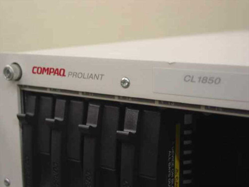 Compaq ProLiant CL1850 front panel close-up showing Compaq ProLiant branding and CL1850 model designation with drive bay slots