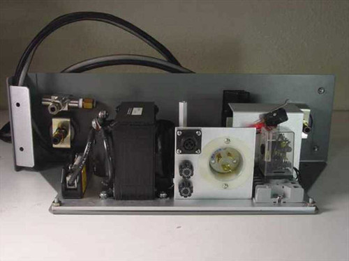 Accuvision 200 Power Supply with Pneumatics – rear view showing multi-pin connector, fuse holders, twist-lock power inlet, pneumatic components, and wiring harness