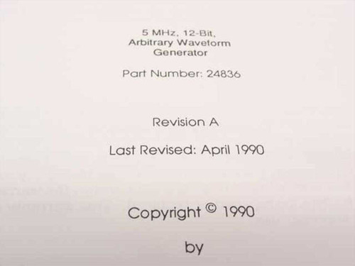 Interior title page of Keithley PCIP-AWFG manual showing Part Number 24836, Revision A, Last Revised April 1990