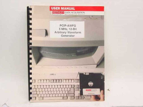 Keithley PCIP-AWFG User Manual cover showing title, Keithley Data Acquisition branding, and a floppy disk