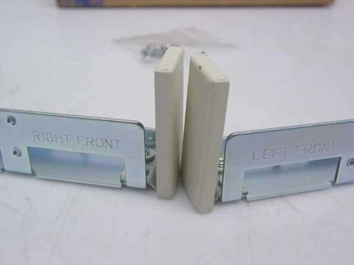 Kingston DX100-35 adapter bracket close-up showing right front and left front stamped metal rails with white plastic center guide inserts