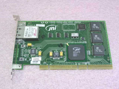 JNI FCE-6410-N rear PCB view showing JNI ASIC controller chip and Vitesse VSC7125QU IC