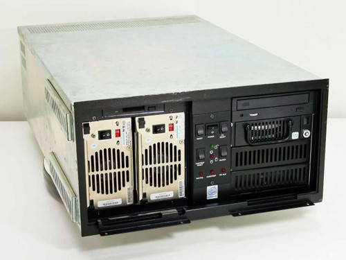 Clarent GC-A032-3 VoIP Gateway Server – rear panel view showing dual hot-swap power supplies, control panel switches, and CD-ROM drive bay