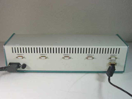 Advanced Imaging Robo4 rear panel showing five DB-9 LOADCELL ports (1–5) and one DB-9 COMPUTER RS-232 port with power cable connected