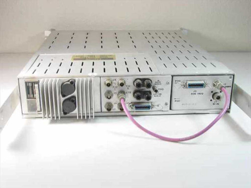 Scientific Atlanta 414 Video Receiver rear panel view showing power inlet, BNC connectors, D-Sub port, and pink coaxial cable