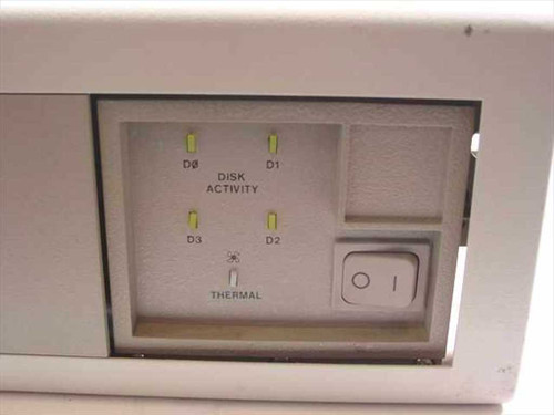 Trimm Industries DA60-D3R front panel closeup showing D0–D3 disk activity LEDs, thermal indicator, and power rocker switch