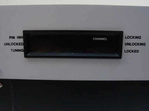 Varian VJW2731A5 – close-up of front panel channel display window with status labels: PIN INH, UNLOCKED, TUNING, LOCKING, UNLOCKING, LOCKED