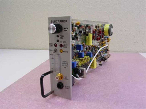 Scientific Atlanta 262180 Subcarrier Modulator plug-in module — full front and PCB side view showing front panel controls and populated circuit board