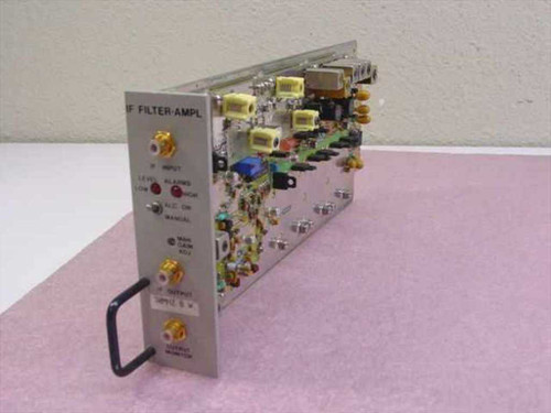 Scientific Atlanta 362272 30MHz IF Filter Amplifier plug-in module — three-quarter front/side view showing front panel and internal PCB with yellow toroids and SMA connectors