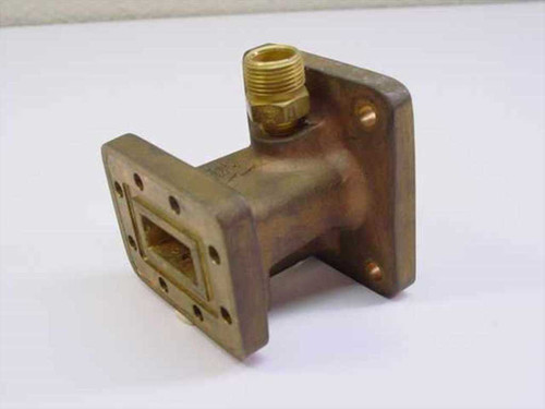Andrew 55001-90 WR90 Pressure Window Assembly – angled three-quarter view showing rectangular waveguide flange and brass coaxial port on top
