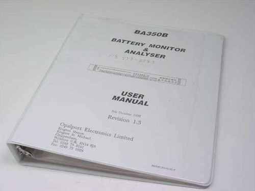 Opalport Electronics BA350B Battery Monitor Analyser User Manual front cover showing title, Revision 1.3, and October 1992 date with Opalport Electronics Limited address