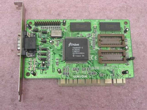 Union Trident TGUI9400-3 PCI video card PCB showing Trident GPU chip and VGA output connector