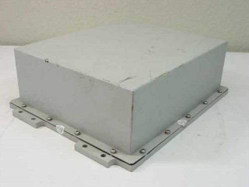 Avantek 310-037769-001C outdoor power supply enclosure — top and side view showing gray aluminum housing with mounting flange and bolt pattern