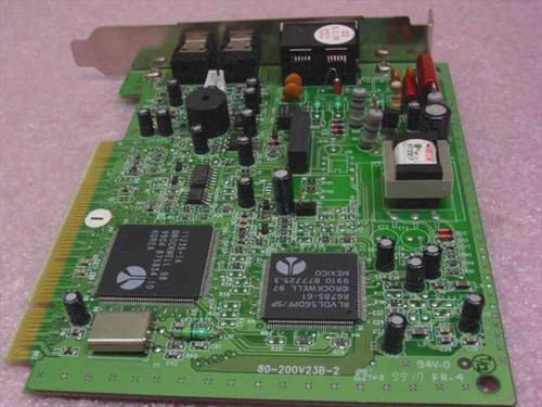 Rockwell V1456VQH-R3 modem card rear component side showing 80-200V23B-2 board marking and Rockwell chipset