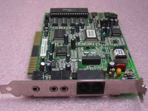Texas Instruments 5634BTV ISA modem card — top-front angled view showing RJ-11 and audio jacks on bracket