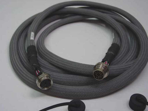 FSI D231229000 cable laid flat showing both multi-pin circular connector ends and gray braided jacket