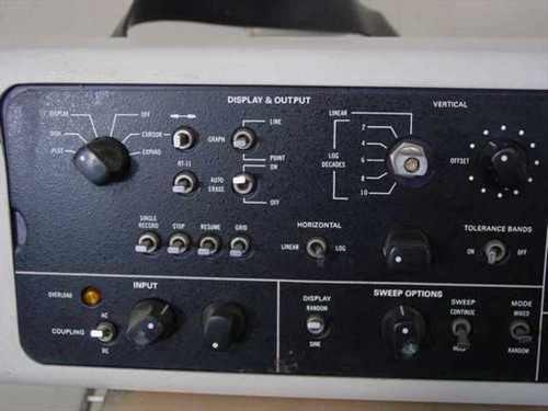 GenRad 2501-3002 LM-2 front panel close-up showing Display & Output, Input, Sweep Options, Horizontal/Vertical controls and Tolerance Bands section