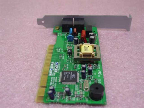 Macsystem MA560CI modem card – angled rear view showing transformer, capacitors, and PCI edge connector