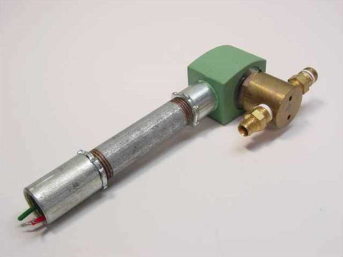 ASCO 8262G20 Red-Hat II solenoid valve — full assembly view showing green solenoid coil housing, aluminum plunger tube, and brass valve body with flare fittings