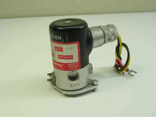 Humphrey T062E1-3-10-35 General Purpose Solenoid Valve – front and side view showing red label, black solenoid coil, and EXH port on base