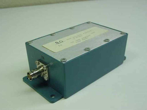 8.0 MHz 5-Pole Bessel Low Pass Filter — angled front-left view showing teal metal enclosure with BNC input connector and label on top