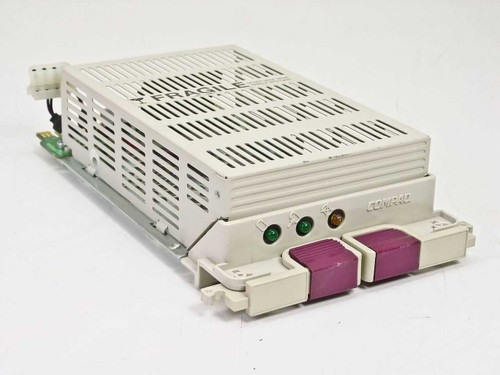Compaq 199880-001 9.1GB SCSI hot-plug hard drive caddy – front three-quarter view showing purple release handles and status LEDs