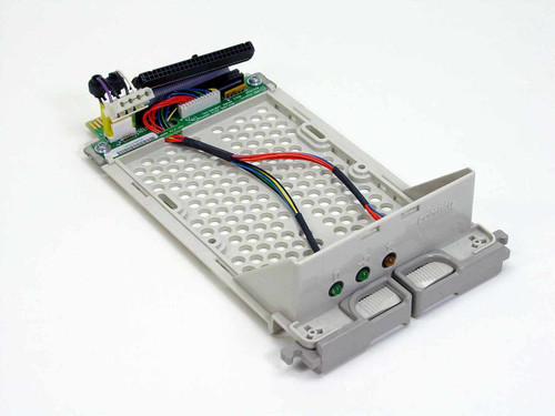 Compaq 146763-001 hot plug SCSI hard drive caddy — top angled view showing PCB, ribbon cable, and LED indicator assembly