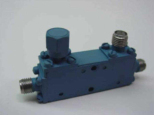 Triangle Microwave CO-361 Directional Coupler — angled rear-right view showing SMA connectors and teal aluminum housing