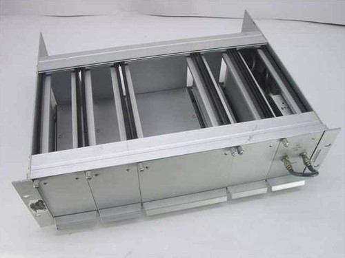 Ford Aerospace 57402 Test Splitter Comb Module in 19-inch rackmount chassis — top-front angled view showing open card slots and aluminum construction