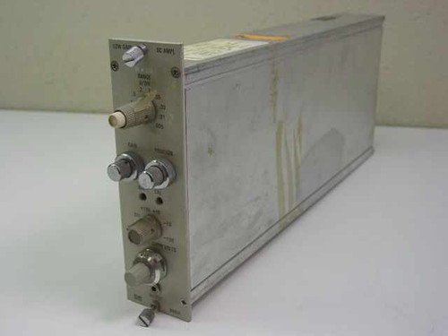 HP 8801A Low Gain DC Amplifier plug-in module — angled front and right-side view showing front panel controls and aluminum chassis with staining on side