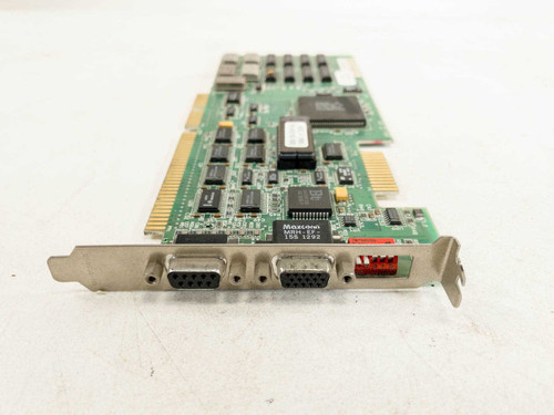 Western Digital 61-603145 ISA video card – side view of bracket showing dual 9-pin DB9 connectors and red dip switch block