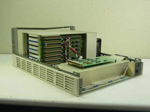 Maxsys Technologies 00465-3800 VMIC Test Station – open chassis showing multi-slot card cage and internal backplane boards, front-left angle view