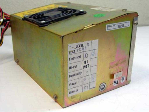 Task International TK-823 switching power supply – top and right side view showing cooling fan and QC test label