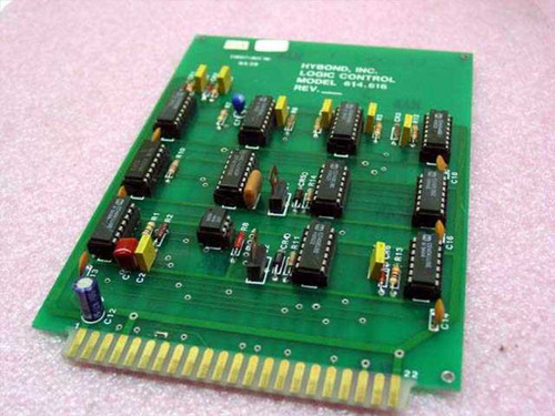 HyBond Inc. Model 614 616 Logic Control Card PCB – top component side, angled right view showing DIP ICs and edge connector