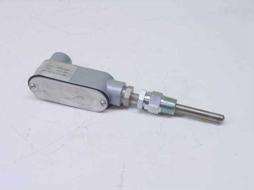 UEC T1303 Type K thermocouple probe assembly showing LB conduit body housing and 4-inch stem with 1/2 NPT fitting, side view