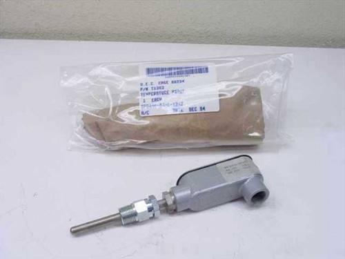 UEC T1303 Type K thermocouple temperature probe in original packaging bag with label, shown with probe assembly in front