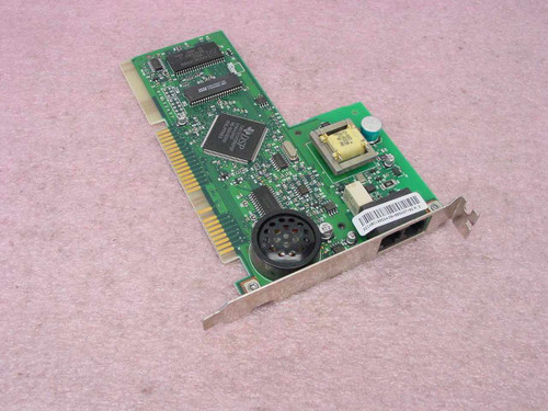 US Robotics Sportster 005687-02 56K ISA modem card — angled view showing top of board with DSP chip and bracket-side RJ-11 ports