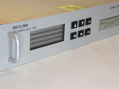 Skylink Technology STI-202 Range Tone Processor – close-up of left side of front panel with dot-matrix display and navigation buttons