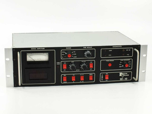 Denton Vacuum SD-10 rackmount vacuum monitor full front view showing Denton Vacuum logo, SD-10 model designation, signal amplitude section, range/fine adjust controls, and diagnostics panel with illuminated switches