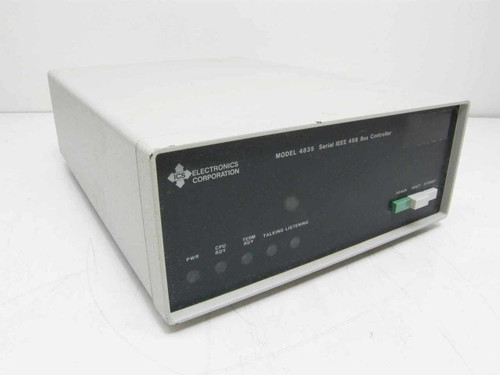 ICS Electronics 4835 Serial IEEE 488 GPIB Bus Controller – front panel showing PWR, CPU RDY, TERM RDY, TALKING, LISTENING indicators and green power switch
